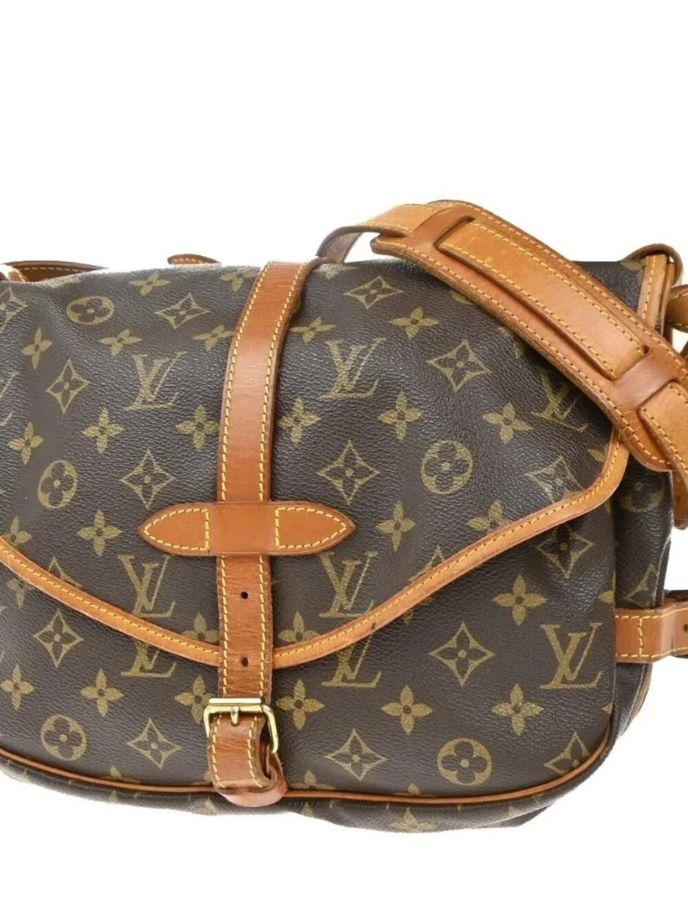 LOUIS VUITTON Logo Saumur 30 Shoulder Bag Monogram Leather Brown M42256 84EG375